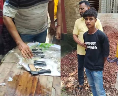 বাঘায় ফ্রিজে রাখা মাছের ব্যাগ থেকে ২টি বিদেশী পিস্তল উদ্ধার: কুষ্টিয়ার যুবক আটক